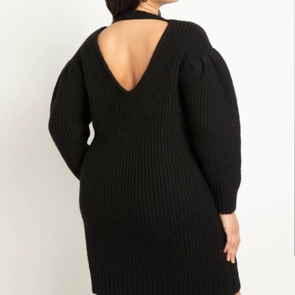 Eloquii Black Knit Open Back Puff Sleeve Sweater Dress 18/20 - Picture 5 of 10